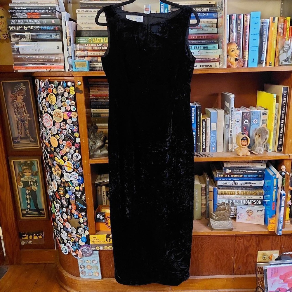 Vintage Maggy London Black Velvet Floor Length Dress 90s Keyhole Gown Size 10